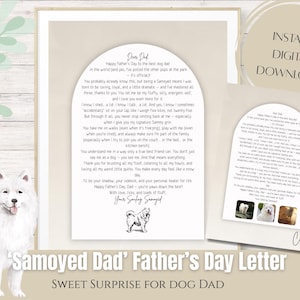 Carta del Día del Padre de un Samoyedo/Regalo imprimible para papá/Carta divertida y emotiva para tu mascota/Regalo editable para el Día del Padre