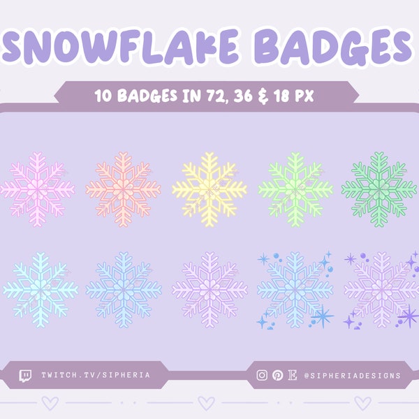 Snowflake Subscriber Badges for Twitch / Discord / Youtube / Kick with Additional Sparkly Snowflakes