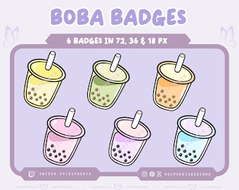 Cute Pastel Boba Subscriber Badges for Twitch / Discord / Kick / Youtube Streaming