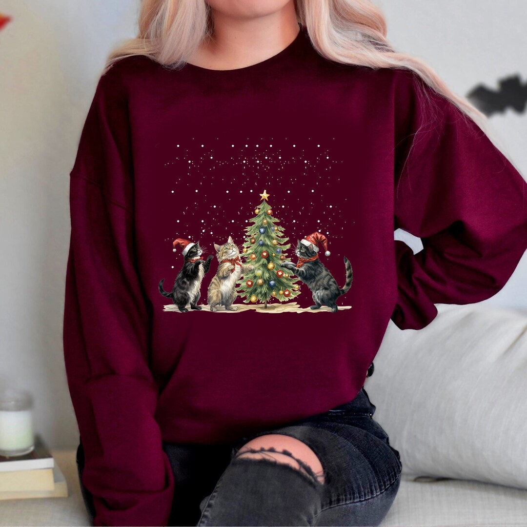 Water Color Christmas Cats Tshirt Funny Christmas Cat Shirt Etsy