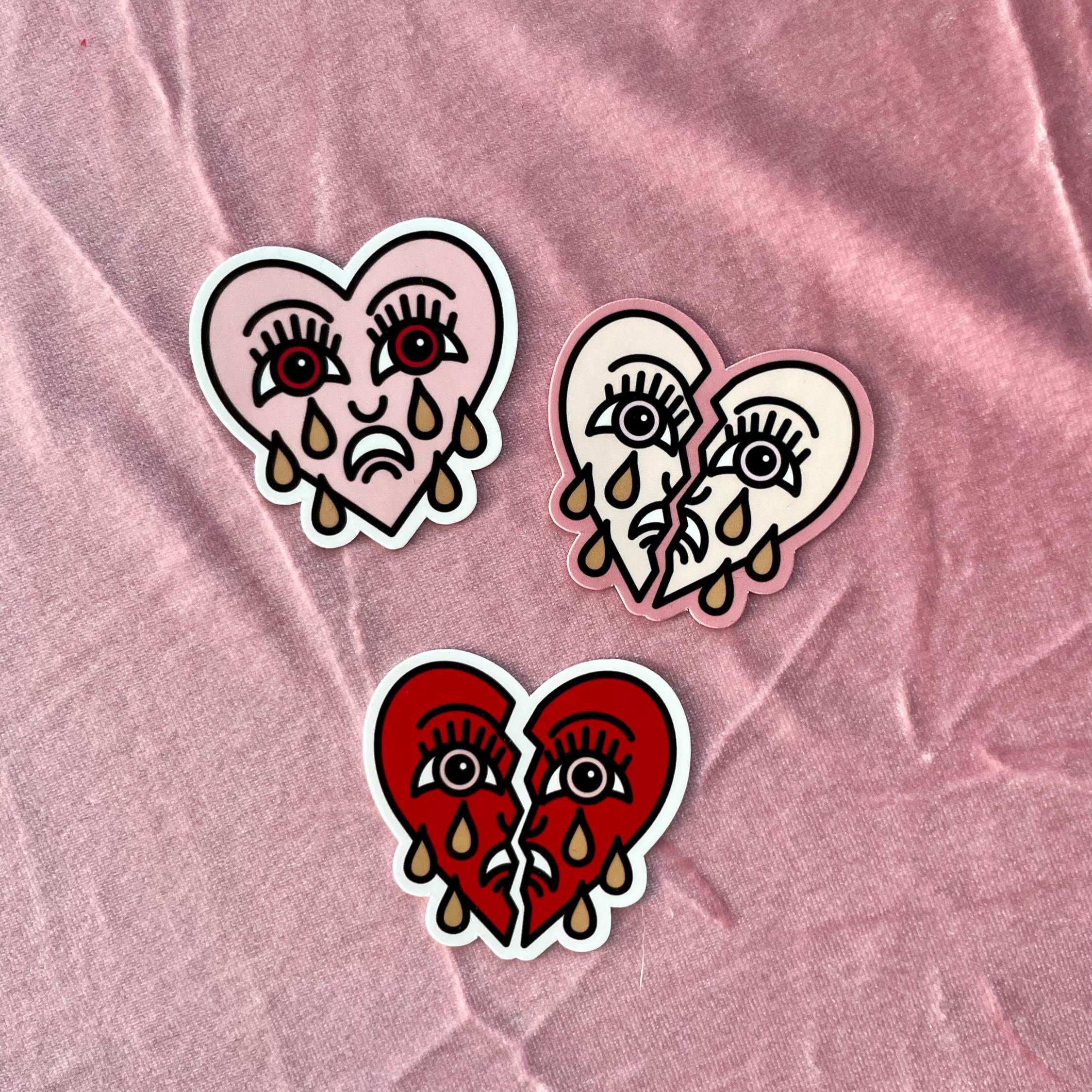 Crying Heart Sticker Pack - Set of 3 Stickers, Laptop Sticker, Water ...