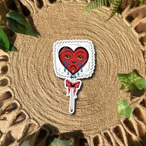 Crying Heart Sticker, Lollipop, Tattoo Style Sticker, Vinyl Sticker, Laptop Stickers