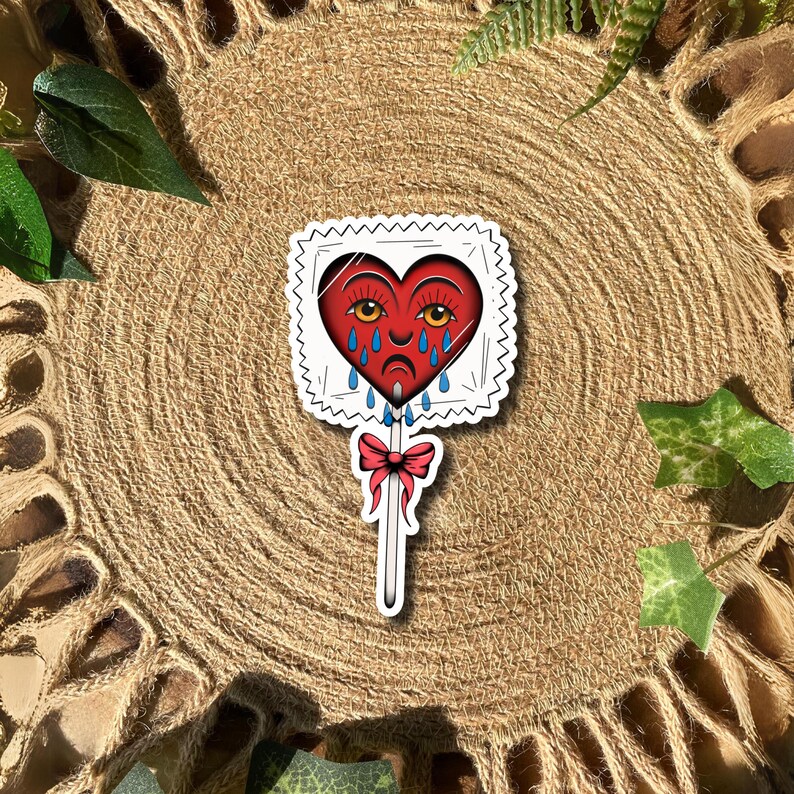 Crying Heart Sticker, Lollipop, Tattoo Style Sticker, Vinyl Sticker ...