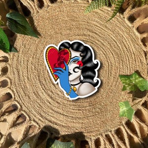 Tattoo Style Sticker, Love, Lady Head, Vinyl Sticker, Laptop Stickers