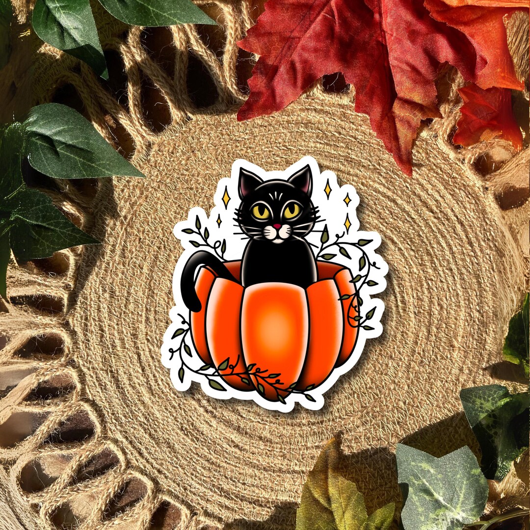 Fall Cat Stickers Pumpkin Cat Sticker, Fall Sticker, Autumn Sticker, Black Cat, Pumpkin ...