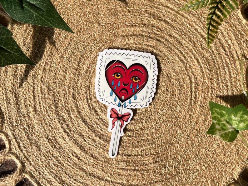 Crying Heart Sticker, Lollipop, Tattoo Style Sticker, Vinyl Sticker ...