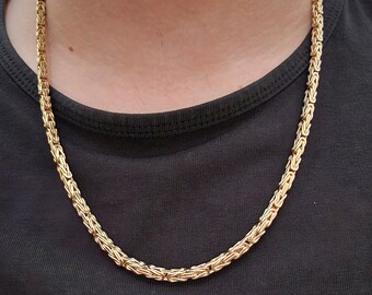 King Chain Oro Vermeil de 18K 8micras Cuadrado Oro Real de 18K Cadena Bizantina 4mm 60cm