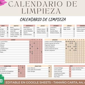 Calendário de limpeza editável / imprimível / semanal, mensal, anual, TDAH, planejador de limpeza, lista de tarefas domésticas, PDF
