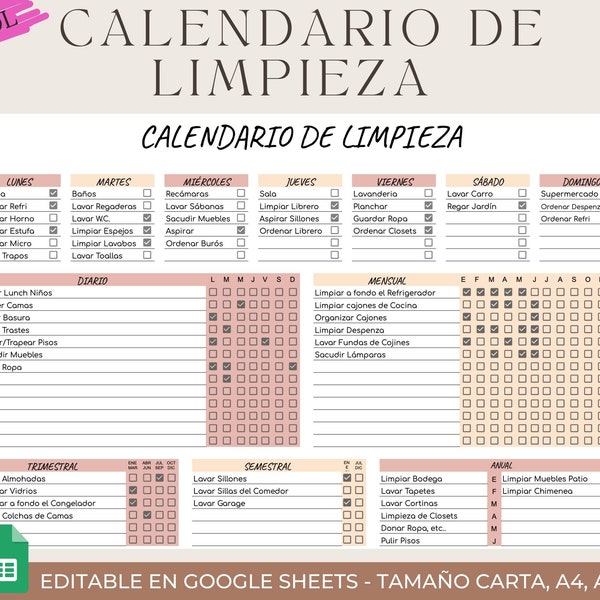 Calendario de Limpieza Editable / Imprimible/ Semanal, Mensual, Anual, TDAH, Planificador de limpieza, Lista de tareas domésticas, PDF