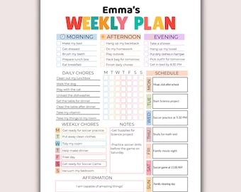 Kids Chore Planner | Responsibility Chore Chart for Kids | Kid Chore Chart Printable | Chore Tracker for Teens | Teenager Chore Charts