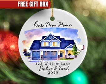 Personalized New Home Ornament with Photo, Custom House Address Ornament, Housewarming Gift, Realtor Closing Gift, Couple’s First Home