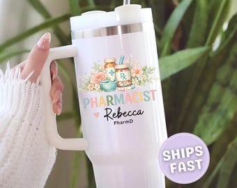 Apothekerbecher mit Griff, personalisiertes PharmD-Abschlussgeschenk, benutzerdefinierte Apothekertasse, 40-Unzen-Apothekenreisebecher, neues Apothekergeschenk
