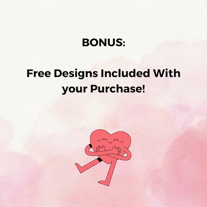 Puede incluir: BONUS: Dise&ntilde;os gratuitos incluidos con tu compra! Un personaje de dibujos animados en forma de coraz&oacute;n rojo con brazos y piernas sonr&iacute;e y se abraza a s&iacute; mismo.