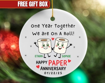Personalized First Anniversary Ornament | 1st Anniversary Gift | Paper Anniversary Keepsake | Custom Wedding Ornament for Husband or Wife