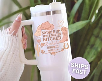 Cowgirl Bachelorette 40oz Tumbler with Handle, Last Rodeo Bach Party Travel Cup, Personalized Western Country Nashville Bachelorette Party