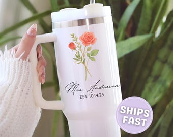 Custom Wedding Gift for Bride, Custom Tumbler Bridal, Bride Water Bottle, Mrs Cup, Bride 40oz cup, personalized, Bride to Be 40 oz tumbler