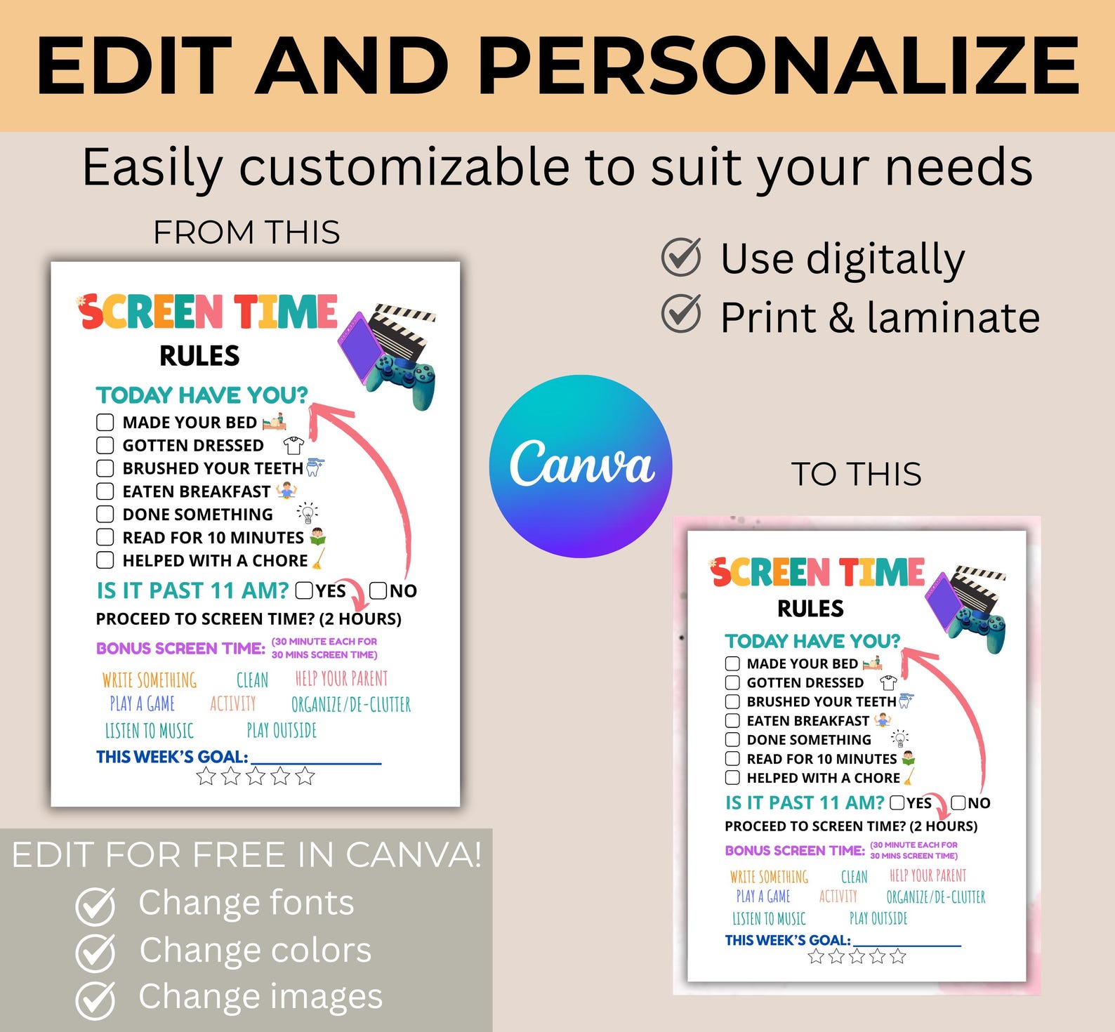 Free Screen Time Checklist for Kids (Editable and Printable!)