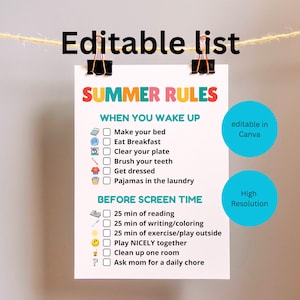 Sommarsysslor | redigerbar | Utskrivbar sysslor för barn | Sommarchecklista | rutin | regler | skärmtid | Sommarregler bild 6