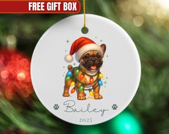 Custom French Bulldog Christmas Ornament, Personalized Frenchie Ornament, Dog Mom Gift, Frenchie Holiday Decor, Frenchie Lover Christmas