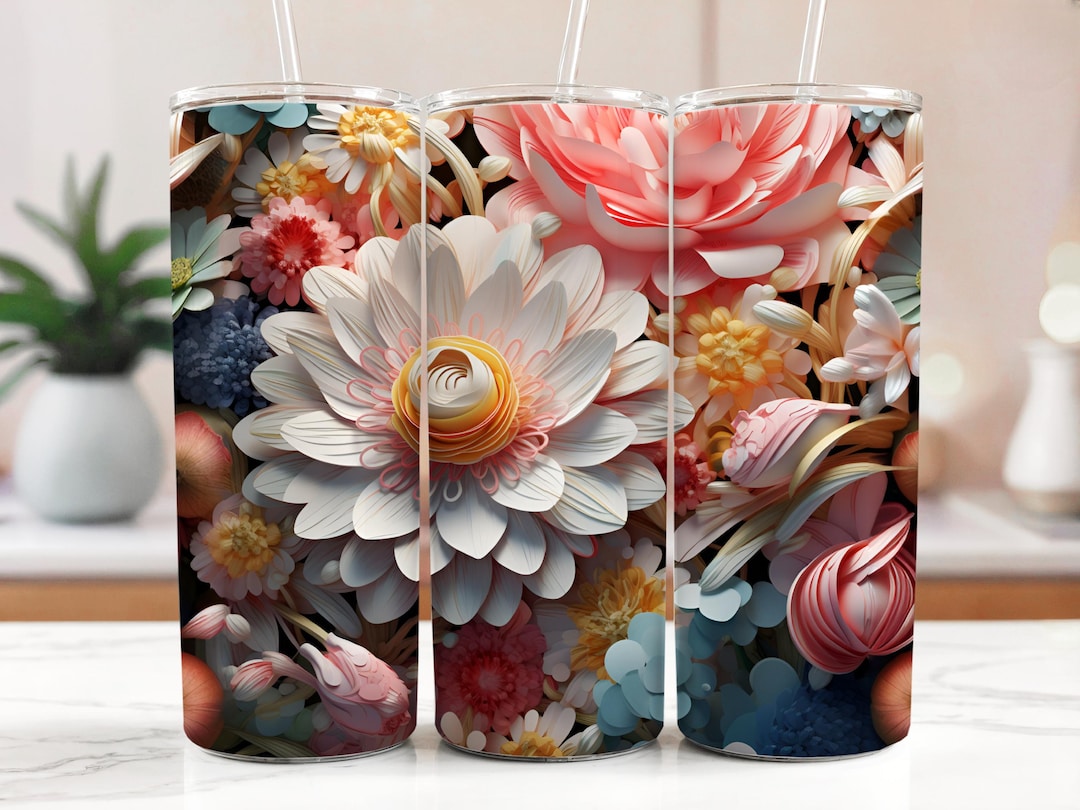 Floral 3D 20 Oz Skinny Tumbler Sublimation Design: Spring Flowers ...