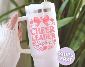 Personalized Cheer Captain Tumbler, 40oz Cheer Cup with Handle, Custom Cheer Team Gift for Her, Cheer Captain Gift
