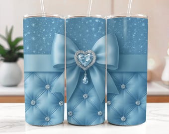 Vaso delgado Bling Glam Light Blue Diamond de 20 oz con diseño digital para sublimación: envoltura con purpurina en PNG de lujo (descarga instantánea, digital).