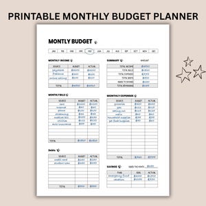 Printable Monthly Budget Planner | Personal Planner Budget Printable | Printable Budget and Savings | Monthly Budget | Budget Worksheet