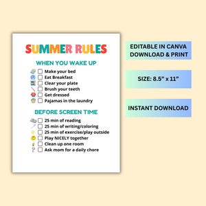 Sommarsysslor | redigerbar | Utskrivbar sysslor för barn | Sommarchecklista | rutin | regler | skärmtid | Sommarregler bild 4