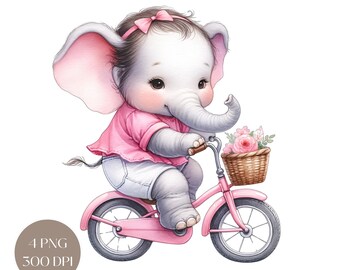Elefante bebé en acuarela: Clipart infantil (descarga digital)