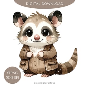 6 PNG Cute Cartoon Possum Clip Art, Cute Opossum Png, Little Opossum Clip Art, Clipart Nursery, Commercial Use Possum Sublimation