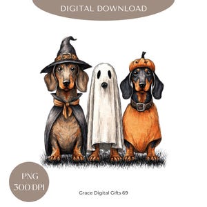 Fantasma de perro salchicha de Halloween PNG: Perro salchicha espeluznante, diseño retro (descarga digital)