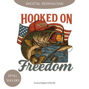 Patriotic Bass Fishing PNG: 4th of July Clipart (Digital Download, 4500x4500px)