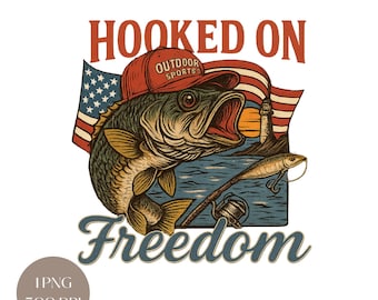 Patriotic Bass Fishing PNG: 4th of July Clipart (Digital Download, 4500x4500px)