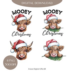 Mooey Christmas Highland Cow PNG: Santa Holiday Clipart (Digital Download)