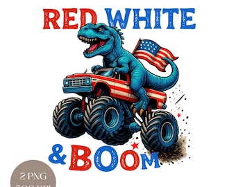 American Flag Dinosaur PNG: 4th of July Truck Design (Digital Download)
