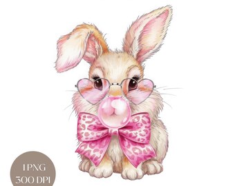Watercolor Bunny PNG: Easter Rabbit with Glasses (Digital Download)