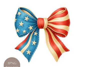 USA Flag Bow PNG: Patriotic Coquette Clipart (Digital Download, 4500x4500px)