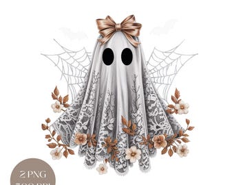 Lace Ghost PNG, Halloween Floral Boo, Coquette Sublimation (Digital Download)