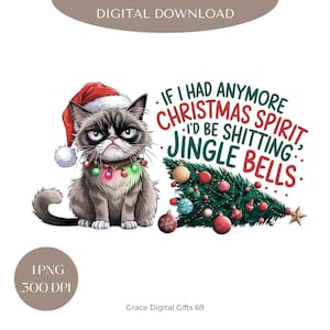 Grumpy Christmas Cat PNG: Funny Holiday Design (Digital Download)