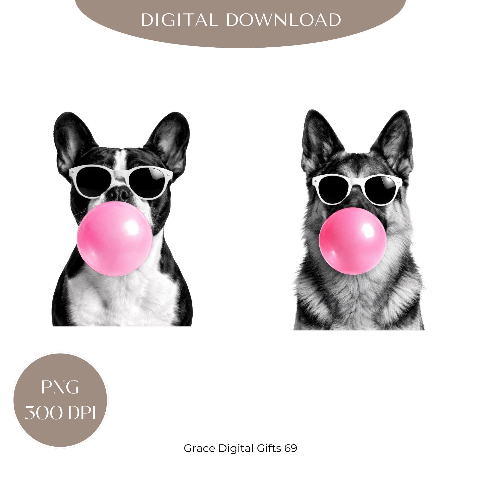 Dogs Bubble Gum PNG Bundle Sunglasses, Funny Pet Clipart Printable Wall ...