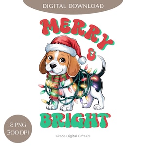 Christmas Beagle-png-bestand: vrolijk en helder hondontwerp (digitale download)