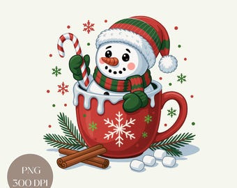 Sneeuwpop hete cacao, png: kerstmok clipart (digitale download)
