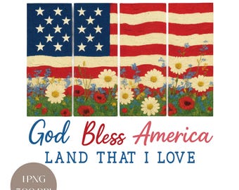 Retro American Flag PNG: God Bless America, 4th of July (Digital Download)