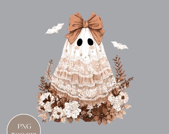 Lace Ghost PNG: Halloween Coquette Boo Design (Digital Download)