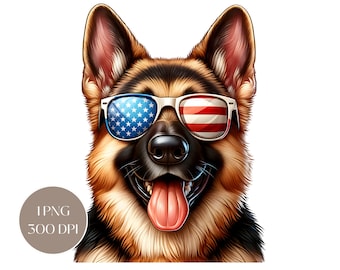 Patriotic German Shepherd Clipart: American Flag PNG (Digital Download)