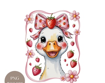 Erdbeere Gans Clipart, Girly Coquette PNG (digitaler Download)