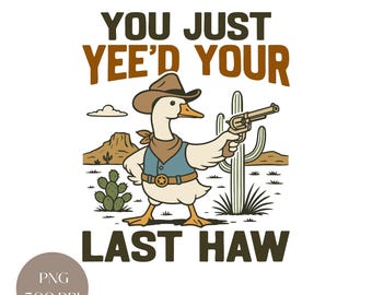 Ganso vaquero vintage PNG: Diseño de camiseta "Yee Haw" (Descarga digital)