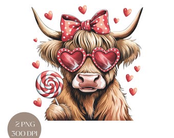 Valentine Highland Cow PNG: Retro Coquette Design (Digital Download)