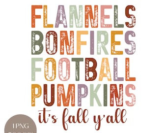 Fallen Sie PNG: Flanellhemden, Lagerfeuer, Fußball, Kürbisse (Digitaler Download)