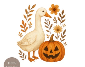 Boho Halloween Goose PNG: Spooky Floral Goose (Digital Download, 4500x4500px)